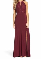129 Nightway Women's Red Sequin Lace Keyhole Halter Stretch Gown Dress Size 8