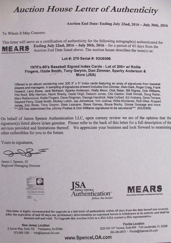 Tom Morgan Padres Coach 1975 (d.87) Autographed 3x5 Signed Index Card JSA 17D - Image 4 of 4