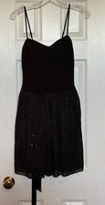 Size S/M Black Stretch Strapless A-line Dress Silver in Stitched Design on Skirt