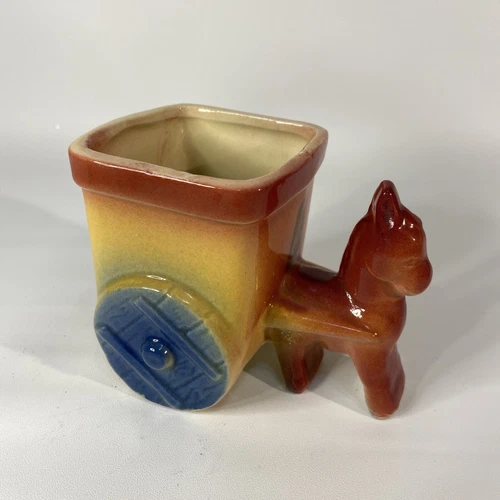 Mid Century MCM Shawnee Pottery Burro And Cart Planter USA 538  Vintage  EB5