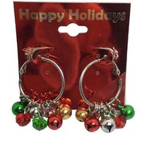 NEW Jingle Bell Festive Holiday Christmas Earrings Hoop Earrings Pierced Beads