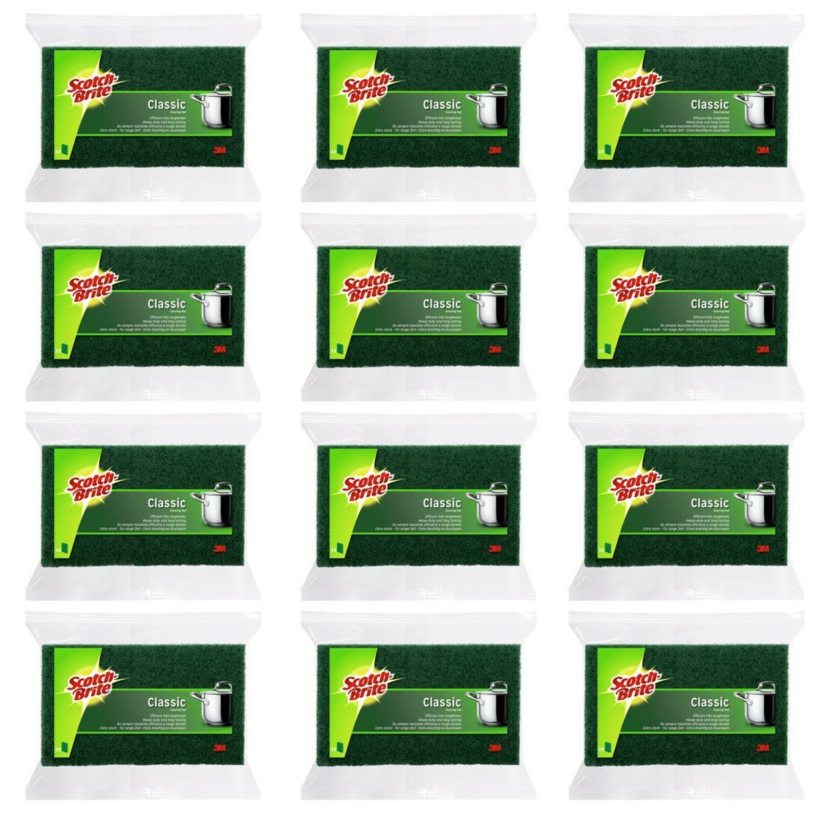 36 spugne SCOTCH BRITE CLASSIC spugna fibra verde Abrasiva FORTE 3M