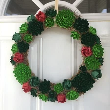 Holiday Succulent Pistachio Shell With Origami Roses Wreath