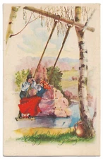 POSTCARD Latvian folk costumes swing Zvartes iezis German FELDPOST 1942 45019