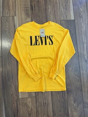 Levi's T-Shirt Men's M/L Yellow Long Sleeve Spell Out Tees Mens NEW With Tags