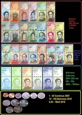 $$$ Venezuela Set 27 Notes BsF To 1 Million BsS UNC Plus Set 11 Coins UNC $$$