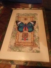 BEAUTIFUL Butterfly Framed Needlepoint Picture 20 X 13 BB 