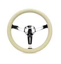 360mm 14" Classic Nostalgia Tan PVC Grip Chrome Steering Wheel Slotted 3 Spoke