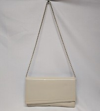Vintage Ande Patent Leather Winter White Clutch Asymmetrical Flap Gold Chain