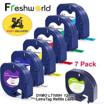 7PK Dymo LetraTag Refill 91330 91331 Plastic Paper Label Tape 12mm LT-100H QX50