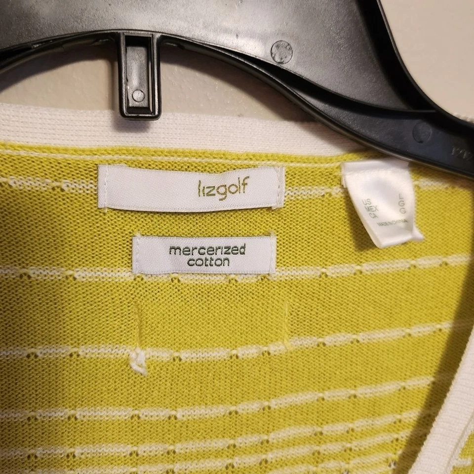 Lizgolf Green and White Stripe Short Sleeve Mercerized Cotton Large Top - Image 3 of 4