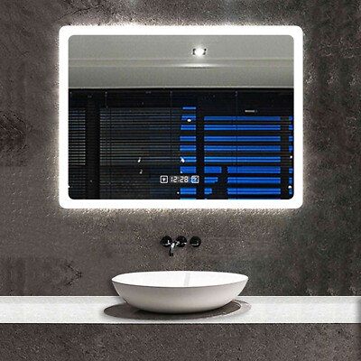 LED Badspiegel mit Touch Uhr Beschlagfrei Badezimmerspiegel mit Beleuchtung