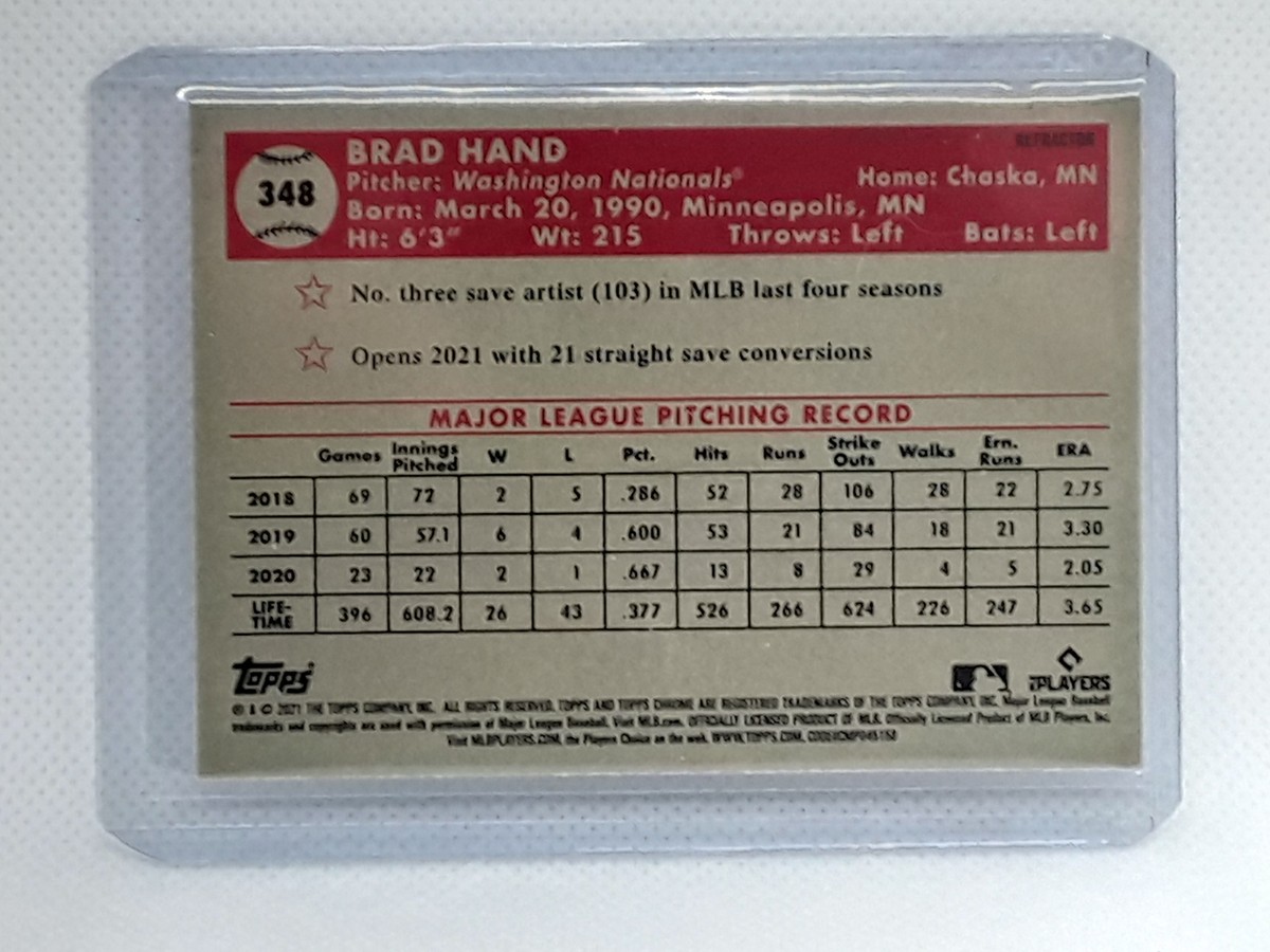 Brad Hand 2021 Topps Chrome Platinum Anniversary - Refractor #348