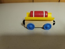 Wooden Railway Train Barrel Car with a Red Barrel Very Good Condition