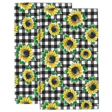 Sunflowers Hand Towel Set,Vintage Sunflowers Yellow Floral Hand Towels for