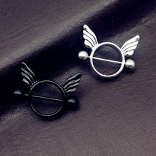 2pcs Evil Wings Nipple Fangs Shield Cover Ring Body Dangle Piercing Bar UK