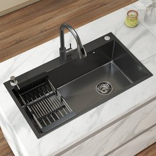 Stainless Steel Kitchen Sink 28" 30" 32" Drop In Single Bowl Top Mount w/ Faucet