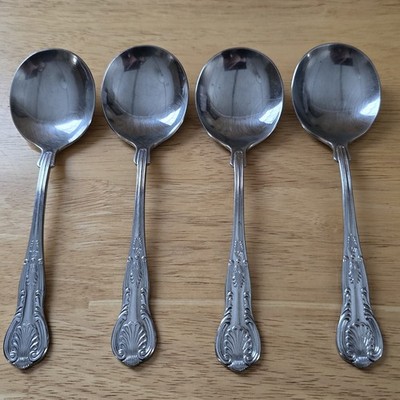 Set of 4 Unbranded Kings Pattern Stainless Gumbo Soup Spoons 6.75'' Flatware