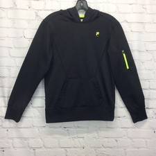 Fila Hoodie Boys Size L 14/16 Black Lime Green Long Sleeve Pullover Pockets