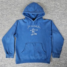 Thrasher Gonz Hoodie Sweatshirt Men's Size Small Blue Mark Gonzales DISTRESSED