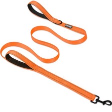 6 FT Heavy Duty Dog Leash 2 Padded Handles Reflective Threads Orange Lead