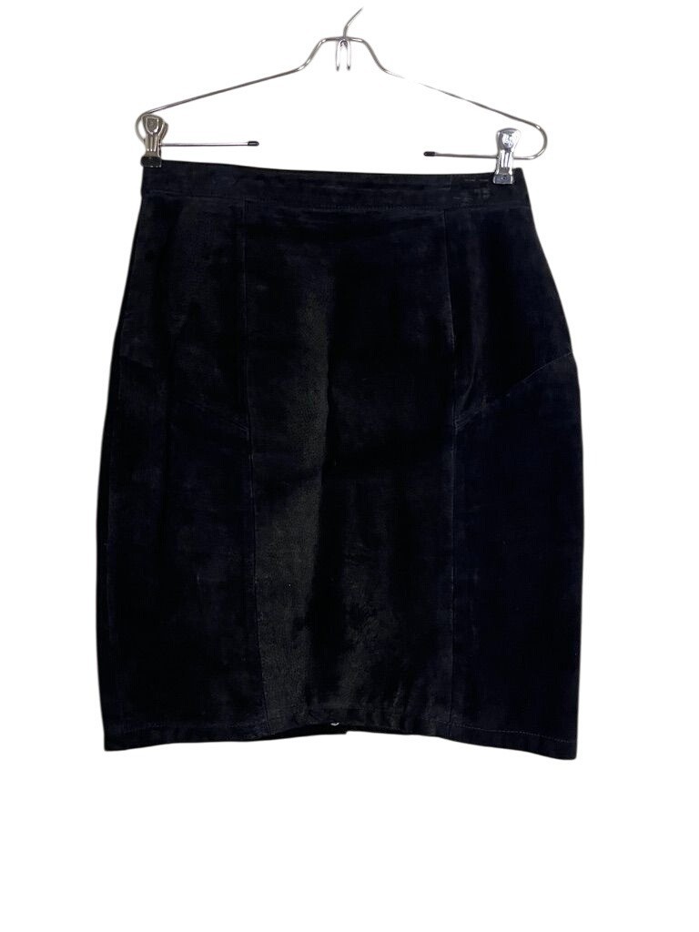 G III Women Black Suede Mini Skirt Retro Western Y2K 80s Boho Snaps