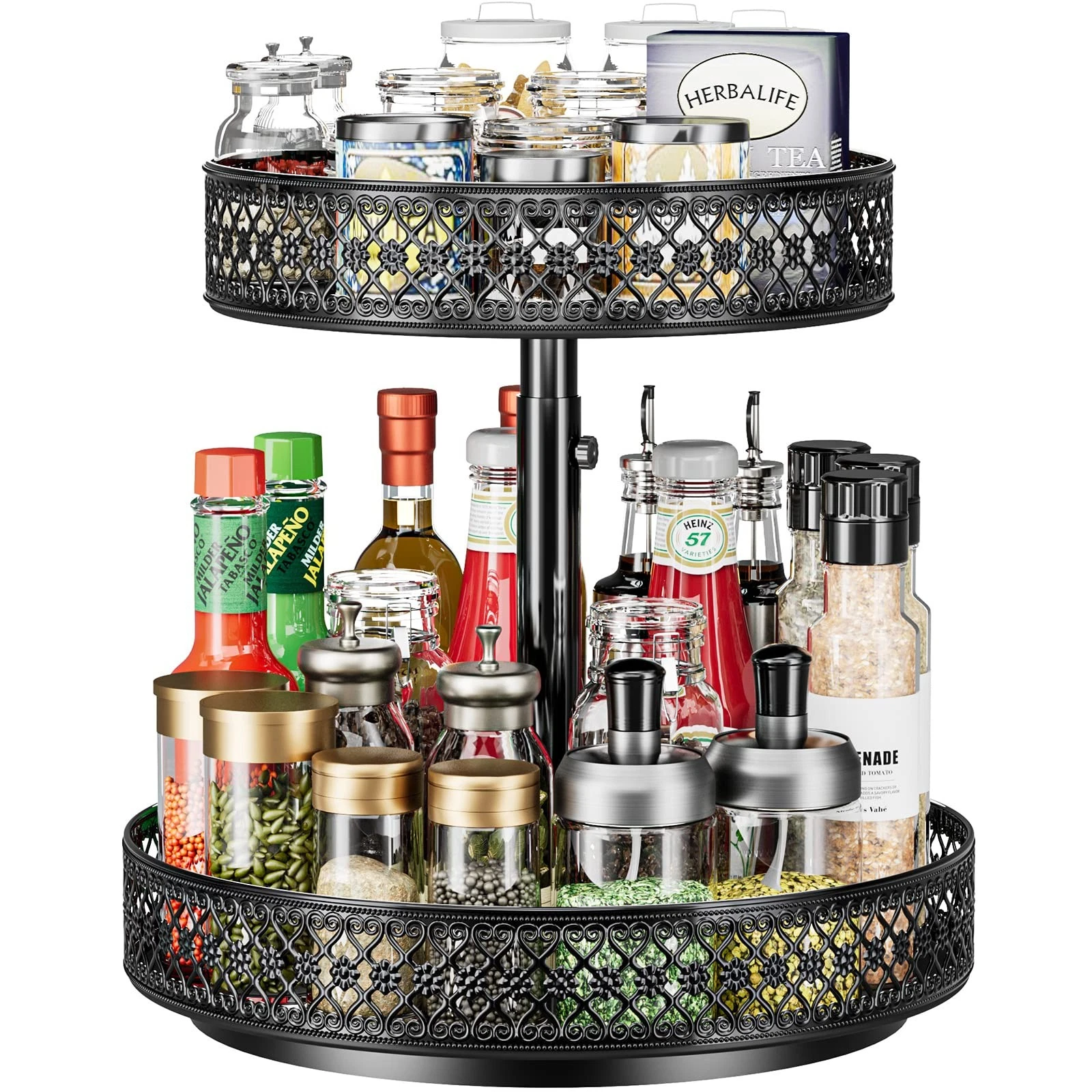 Lazy Susan Organizer 2 Tier - Turntable Spice Rack 12 inch Adjustable Metal R...