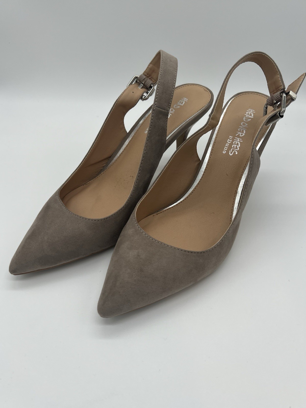Head Over Heels by Dune Slingback Court Heels Stone Suedette Size UK 7 / EU 41