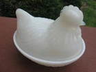 Hazel-Atlas Small White Milk Glass VTG Chicken Hen On Nest Candy/Trinket Dish