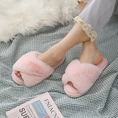 Pink Slippers Cross Slippers Womens Boux Avenue Cross Band Fluffy