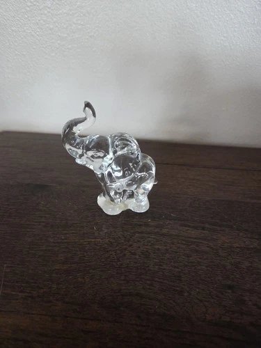Vintage Fenton Clear Glass Elephant Raised Trunk Up Good Luck Stamped Figure 4"