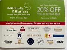 Mitchells & Butlers 20% off voucher (TOTAL bill) at Harvester, Toby etc until 27