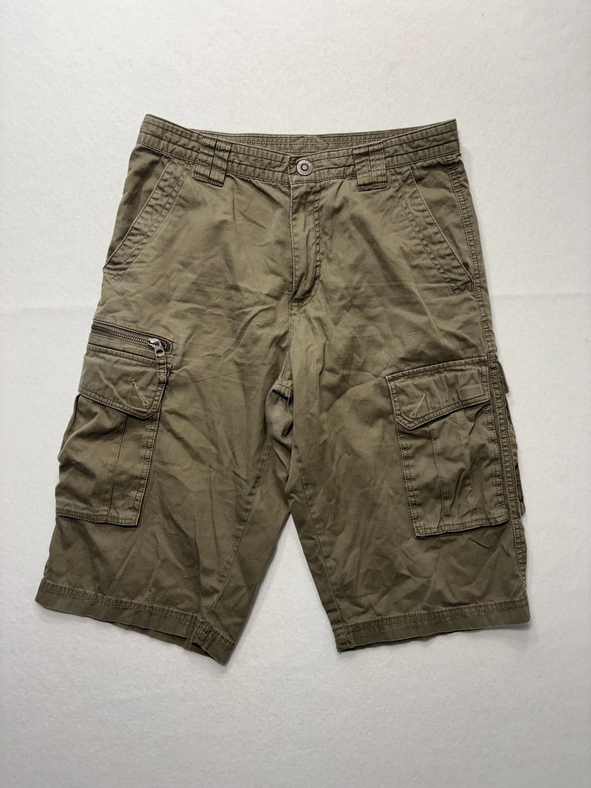 Columbia Cargo Shorts Mens 30 Green Canvas Relaxed Fit Zip Pocket Hiking Outdoor