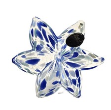 NEW GENUINE MURANO BLUE NAVY WHITE SILVER GLITTER 6 PETAL ART GLASS FLOWER ITALY
