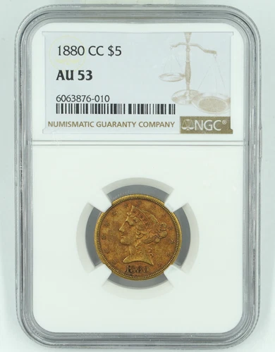 1880-CC NGC AU53 $5 Gold Liberty Half Eagle