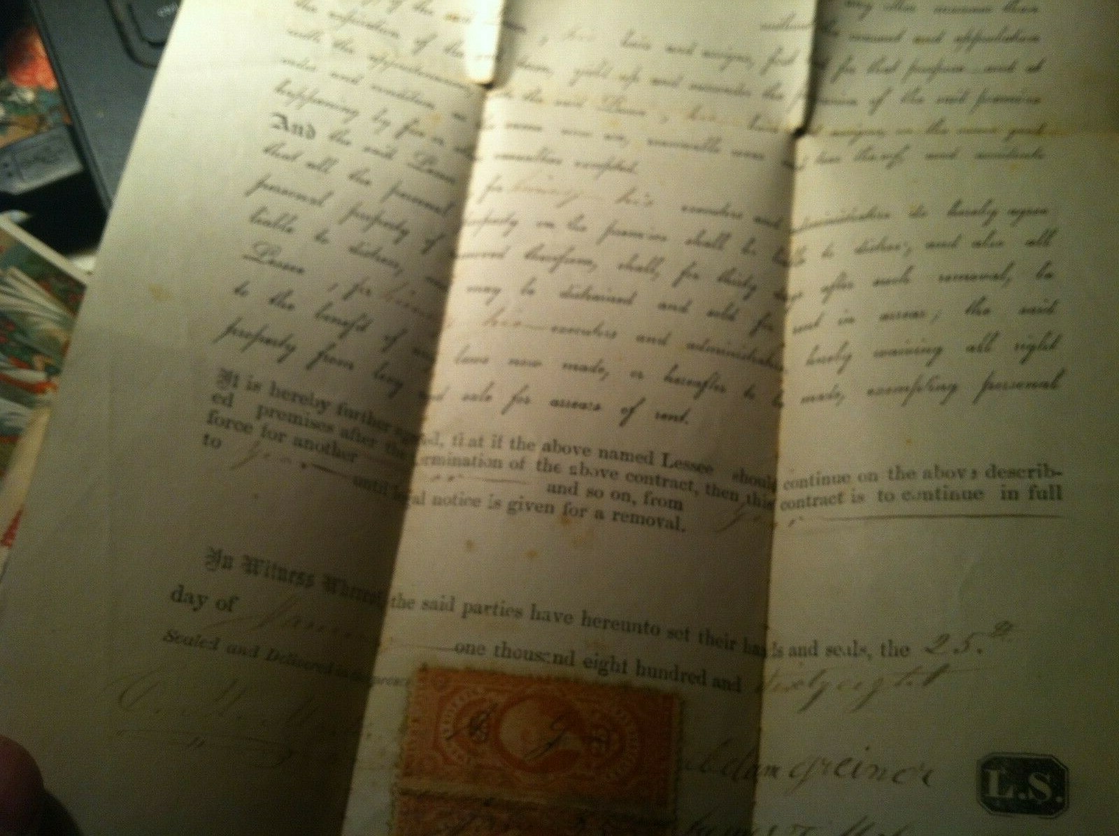 ANTIQUE MOUNT JOY BORO 1868 LEASE GREINER MILES STAMPED CIVIL WAR ERA