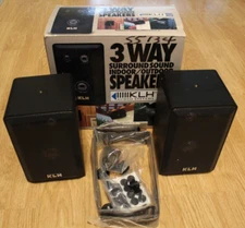 2 Speaker Set KLH 3 Way Surround Sound Indoor Outdoor Black Mounting Hardware