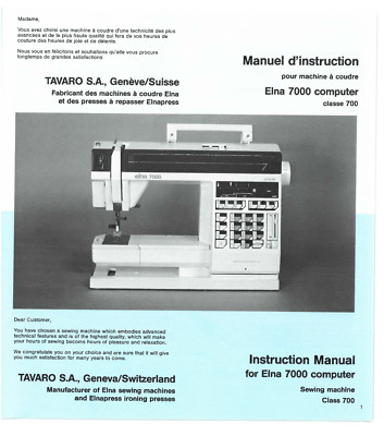 Elna 700 Computer Sewing Instruction Manual User Guide: 68 Pages Coil Bound