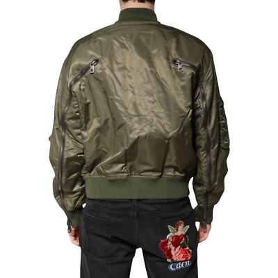 Dolce & Gabbana ミリタリージャケット オリーブグリーン DOLCE & GABBANA Jacket Green Nylon Full Zip Men Bomber IT50