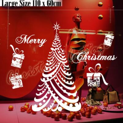 60-110CM Riesiger Luxus Frohe Weihnachtsbaum Geschenk Schaufenster Wandaufkleber