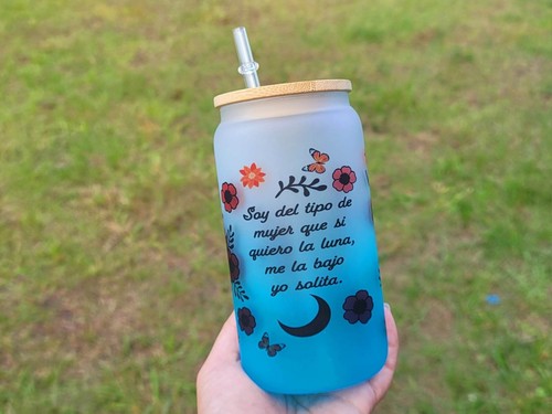 Viva La Vida Cafecito Klar Dose Glas Tasse l Rot Blumen Échame Tierra - Bild 4 von 8