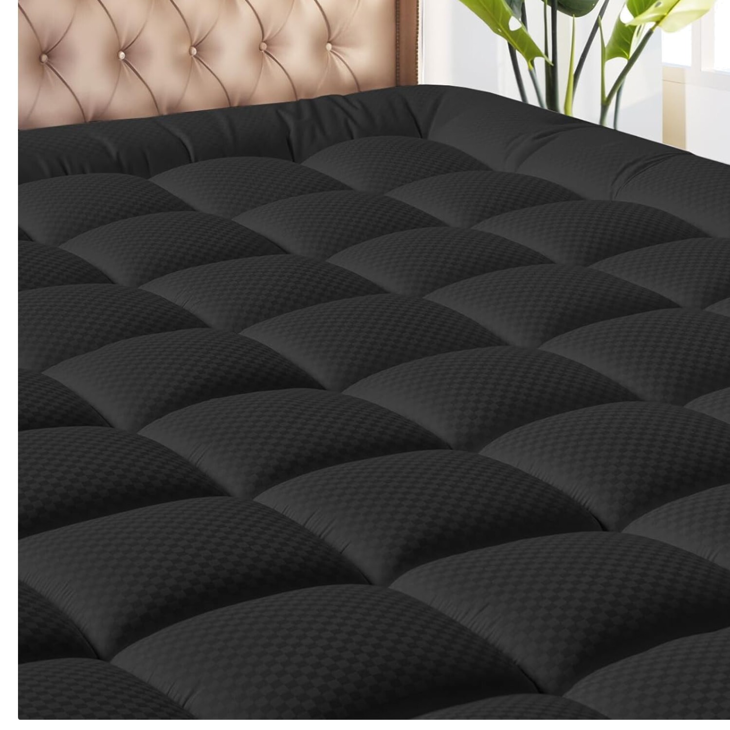 Fluffy Black California King Mattress Topper with Deep Pocket and Machine Washable Design