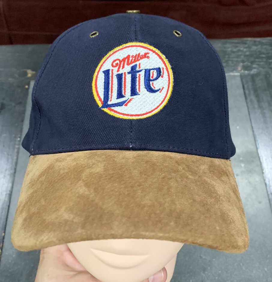 Vintage Miller Lite Hat Suede Bill Golf Cap Embroider… Gem
