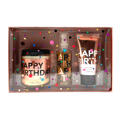 3 PCS GIFT SET BATH & BODY WORKS HAPPY BIRTHDAY MIST SPRAY HAND
