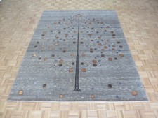 8'2 x 10'3 Hand Knotted Gray Tree Of Life Gabbeh Oriental Rug With Silk G5846