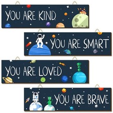 Chunful 4 Pcs Space Decor Inspirational Room Space Posters Wooden Space Decor...
