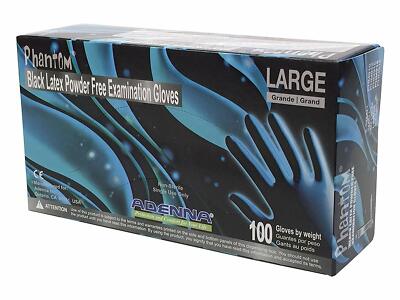 Adenna PHM916 Phantom Latex Powder Free Exam Gloves, Large, Black Case/10