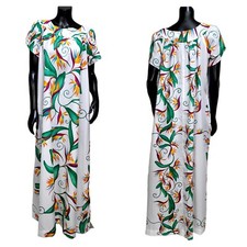 Vintage 70s Hilo Hattie S/M White Bird of Paradise Muumuu Maxi Tiki Luau Dress