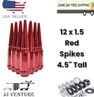 24Pc Red 4.5" Tall M12x1.5 Spike Lug Nut+Key Fit Toyota Tacoma 4Runner & More