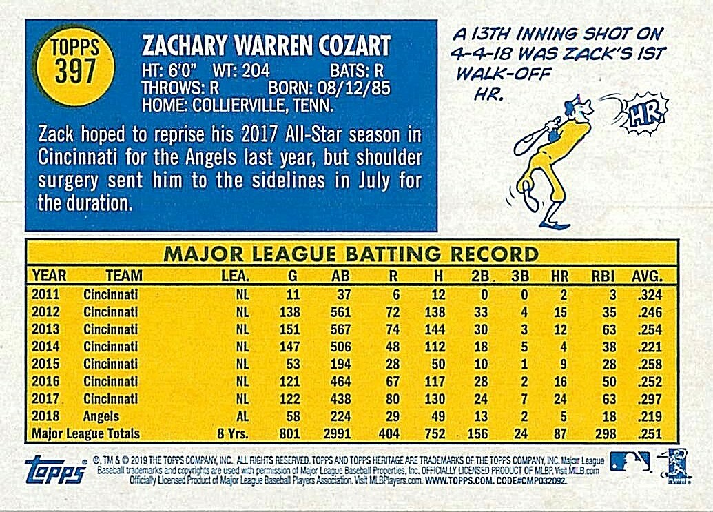 2019 Topps Heritage #397 Zack Cozart ANGELS | eBay